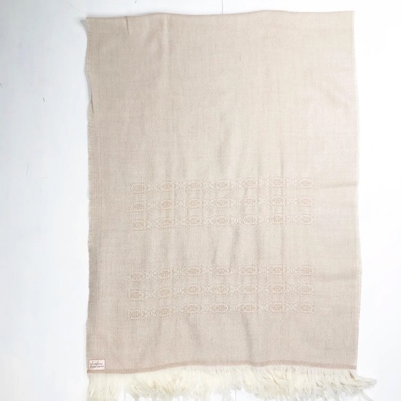 Churchill Handwoven Shawl Scarf tan knit fringe 63"x27" - Picture 7 of 10